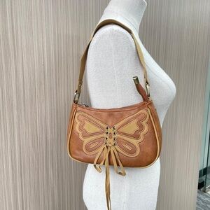 Butterfly Design Tan Leather Shoulder Bag